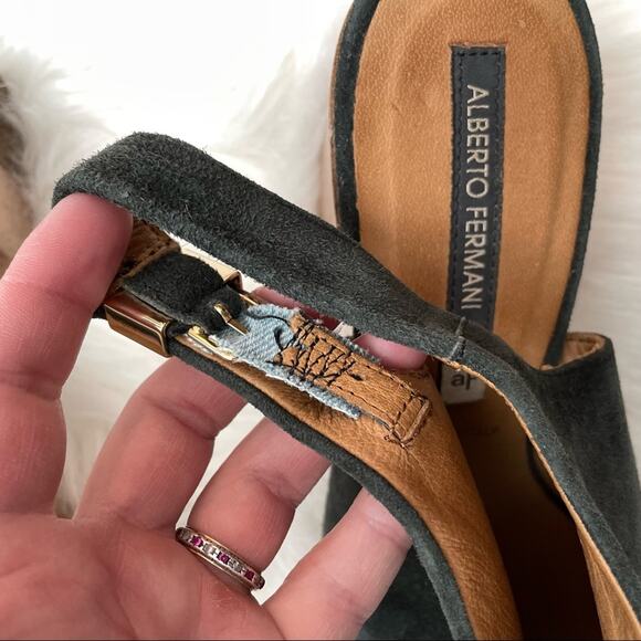 Alberto Fermani | Ancona Suede Open-Toe Slingback Sandal Bootie Heel Blue Grey - Picture 5 of 10